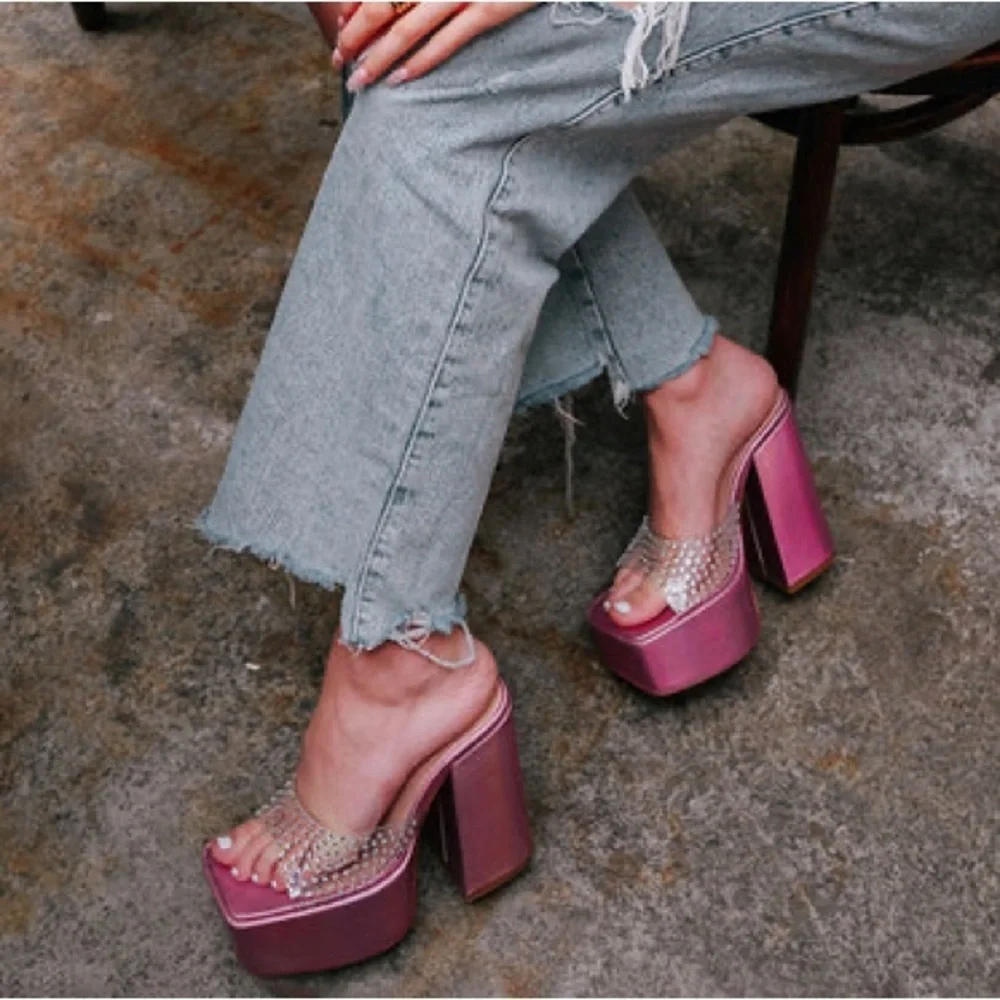 Steve Madden Ruby Embellished Heeled Platform Sandals Iridescent Pink